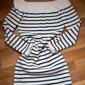 Steve Madden Navy and Cream Striped Long Sleeve Dress